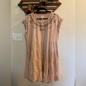 Know Rose Embroidered Dress with Cap Sleeve,  100% cotton, light pink